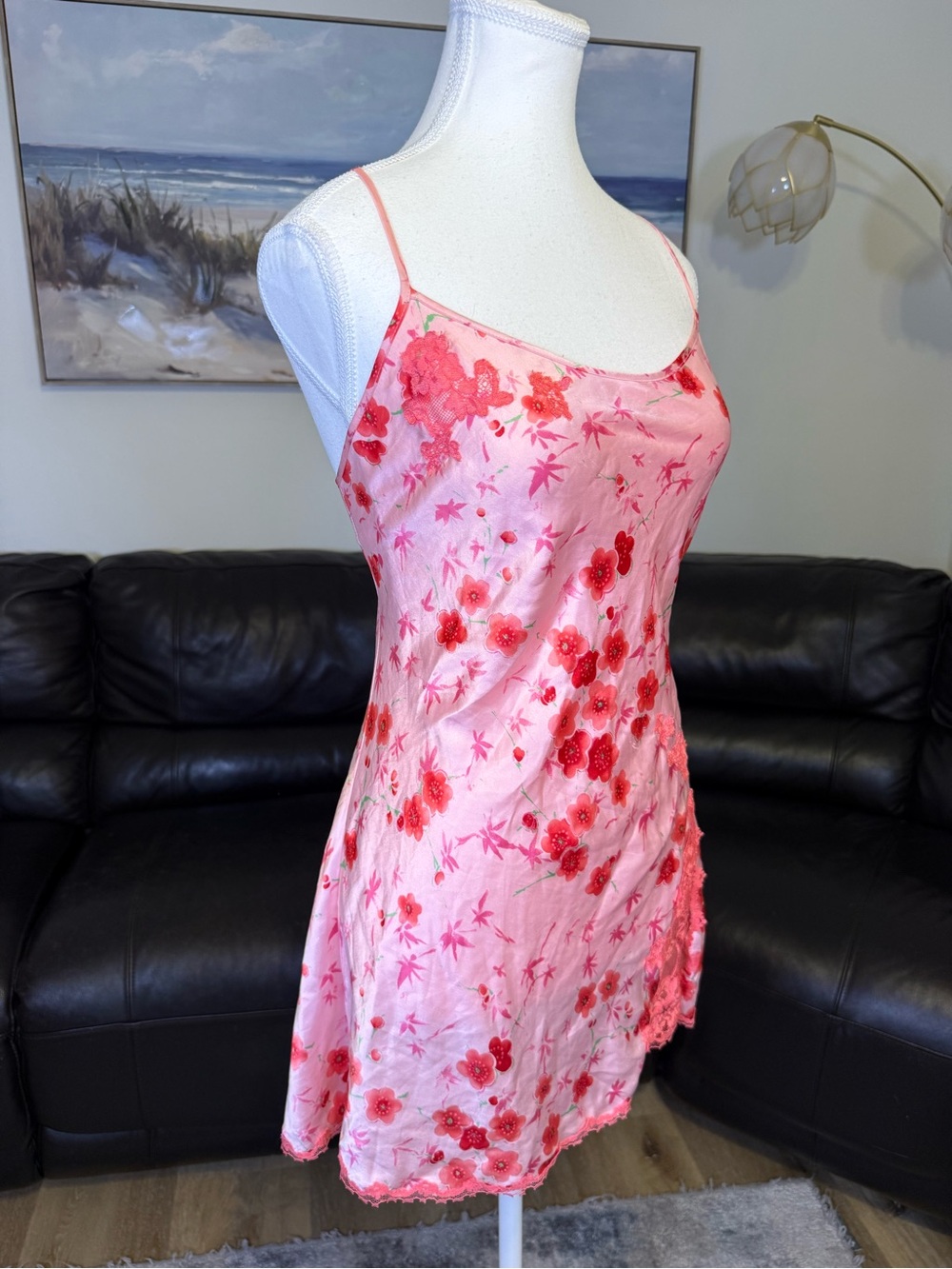 Victoria’s Secret EXTREMELY RARE Cherry Blossom Slip Dress Y2K Pink Lace Satin L - Picture 5 of 15